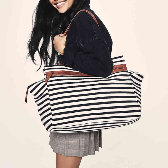 DSW Handbags - DSW travel bag black white striped leather trim